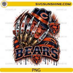 Chicago Bears Freddy Krueger PNG featuring Put Me In The Game quote and horror football artwork