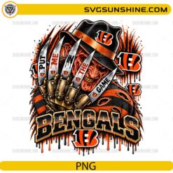 Cincinnati Bengals Freddy Krueger PNG featuring Put Me In The Game quote and horror football artwork
