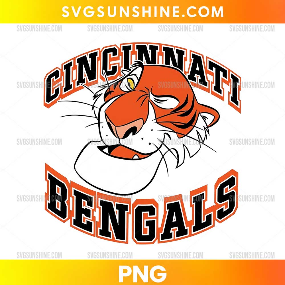 Cincinnati Bengals Shere Khan PNG retro jungle tiger football design with vintage Bengals lettering