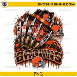 Cleveland Browns Freddy Krueger PNG featuring Put Me In The Game quote and horror football artwork