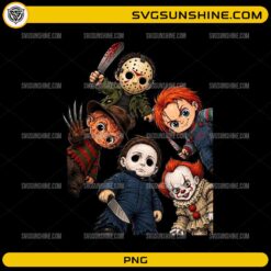Cute Horror Characters PNG featuring spooky cartoon slasher-inspired characters for Halloween t-shirts and sublimation projects