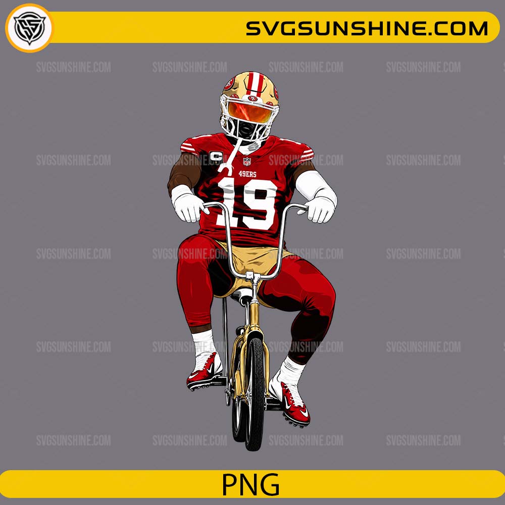 Deebo Samuel Sr. San Francisco 49ers Riding Bike PNG digital design with transparent background