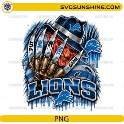 Detroit Lions Freddy Krueger PNG featuring Put Me In The Game quote and horror football artwork