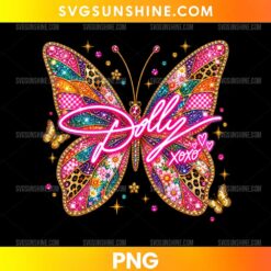 Dolly Butterfly PNG featuring a colorful glitter butterfly with floral accents, rhinestone details, and country music inspired design.