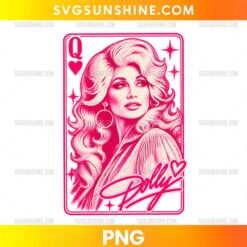 Dolly Parton Queen of Hearts PNG vintage pink portrait playing card design with heart symbol