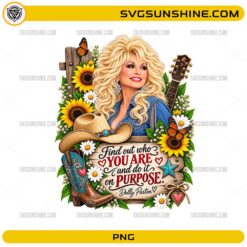 Dolly Parton Quote PNG with sunflowers cowboy boots guitar and inspirational country music design