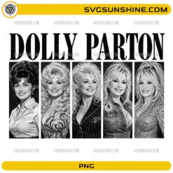 Dolly Parton Vintage Eras PNG collage featuring iconic country music portrait designs