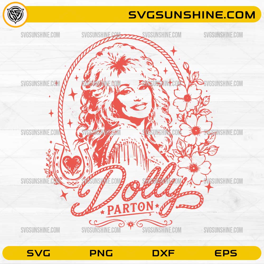Dolly Parton Western Floral SVG with portrait, flowers, horseshoe and country western design