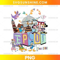 EPCOT Since 1982 PNG featuring colorful EPCOT-inspired artwork and iconic Disney park elements