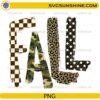 Fall PNG design with buffalo plaid, camouflage, leopard print, and polka dot patterns in distressed style