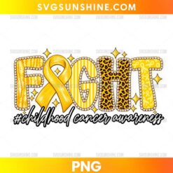 Fight Childhood Cancer Awareness PNG with gold ribbon awareness symbol and decorative lettering design