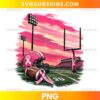 Football Breast Cancer Awareness PNG featuring a pink football helmet, football field, and pink awareness ribbon
