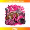 Football Pink Out Breast Cancer Awareness PNG featuring a pink football helmet, football, pink ribbon, pom-poms, and stadium