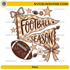 Football Season PNG design featuring football pennant banners, bows, stars, and football graphics for game day sublimation projects