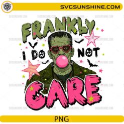 Frankenstein Frankly I Do Not Care PNG funny Halloween Frankenstein design with heart glasses, bubblegum, bats, and retro spooky elements