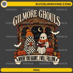 Gilmore Ghouls Where You Haunt I Will Follow PNG with cute ghost friends reading in a gazebo surrounded by pumpkins and fall leaves