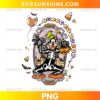 Goofy Trick or Treat Halloween PNG with skeleton costume, pumpkin candy bucket, bats, candy corn, and haunted castle background