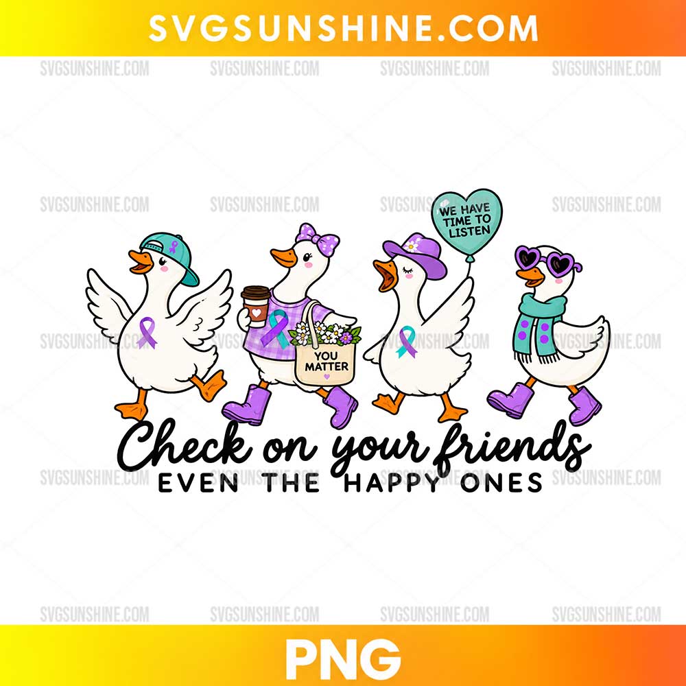 Goose Suicide Prevention Awareness PNG with awareness ribbons and mental health support message