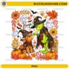 Grinch Boop Highland Cow Halloween PNG featuring a witchy Highland cow and Grinch-inspired character with pumpkins and autumn leaves