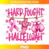 Hard Fought Hallelujah Breast Cancer Awareness PNG with pink ribbon cross and boxing gloves