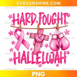 Hard Fought Hallelujah Breast Cancer Awareness PNG with pink ribbon cross and boxing gloves