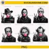 Horror Characters Bubble Gum PNG with horror-inspired figures blowing pink bubble gum and peace signs