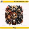 Horror Legends Halloween PNG featuring horror-inspired characters with haunted castle and full moon background