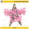 Hunting SZN PNG with pink brush lettering and camouflage star design for hunting season apparel