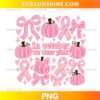 In October We Wear Pink PNG featuring pink pumpkins, breast cancer awareness ribbons, bows, hearts, and October awareness design