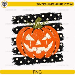 Jack O Lantern Pumpkin PNG featuring a distressed orange Halloween pumpkin with black polka dot background