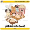 Just Here For The Snacks Disney Snack PNG with cute chipmunks, popcorn, donuts, ice cream and Disney-inspired snack treats