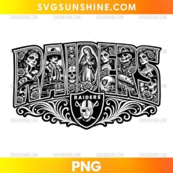 Las Vegas Raiders Sugar Skull PNG with Chicano style artwork, roses, skulls, and football fan design