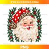 Leopard Print Santa Claus PNG with winking Santa face, festive greenery, red berries, and stylish Christmas hat