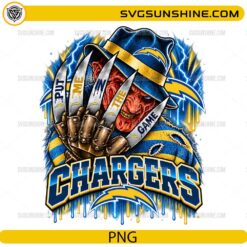 Los Angeles Chargers Freddy Krueger PNG featuring Put Me In The Game quote and Halloween football artwork