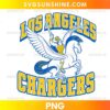 Los Angeles Chargers Hercules and Pegasus PNG featuring a heroic warrior riding a winged Pegasus in blue and gold sports colors.