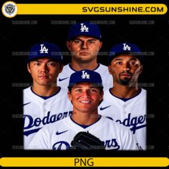 Los Angeles Dodgers Star Players PNG featuring a baseball team player collage in blue and white uniforms