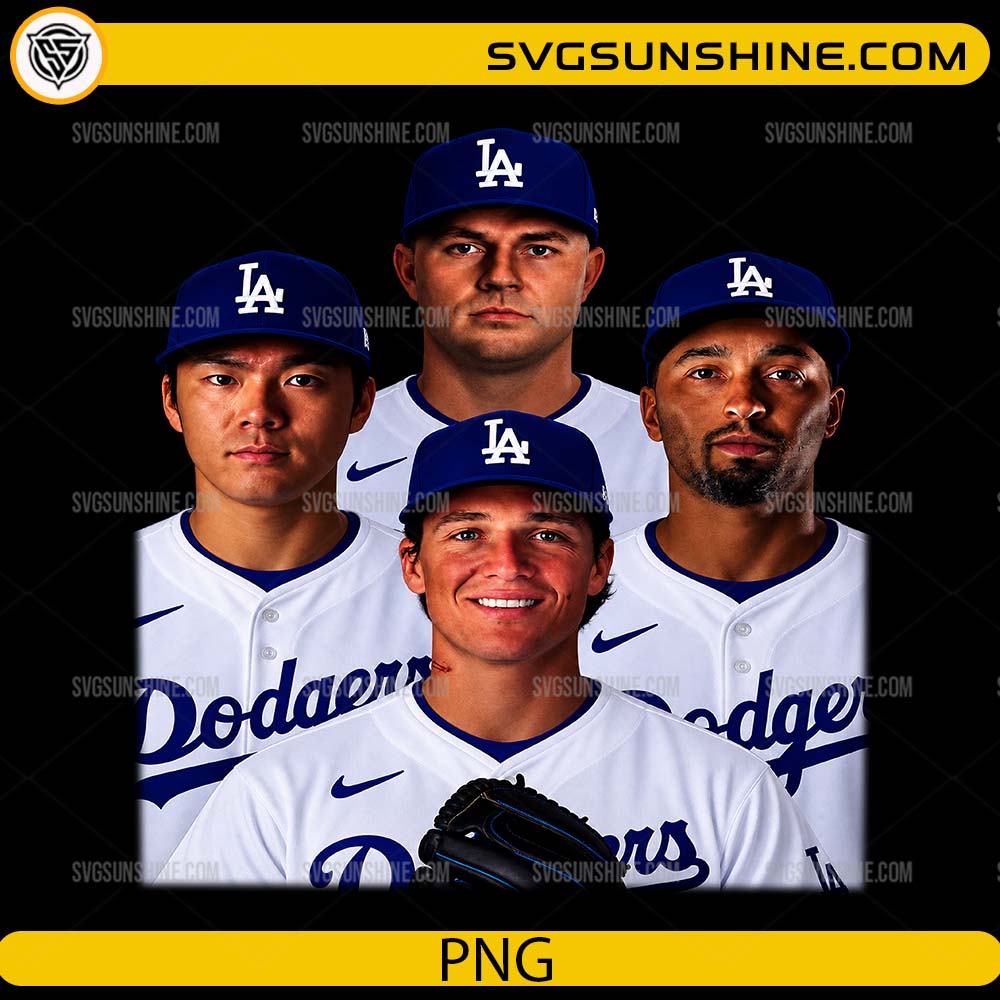Los Angeles Dodgers Star Players PNG featuring a baseball team player collage in blue and white uniforms