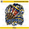 Los Angeles Rams Freddy Krueger PNG featuring Put Me In The Game football horror design with claw gloves and blue gold team colors