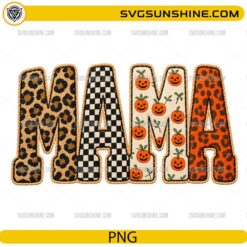 Mama Halloween PNG with leopard print, checkered pattern, and pumpkin accents for fall and Halloween crafts