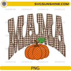 Mama Pumpkin PNG with buffalo plaid lettering and orange pumpkin fall design