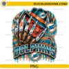 Miami Dolphins Freddy Krueger PNG featuring Put Me In The Game football horror design with claw glove and aqua orange team colors