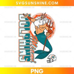 Miami Dolphins King Triton Miami PNG featuring a sea king holding a trident with Miami typography and football-inspired colors.