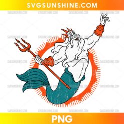 Miami Dolphins King Triton PNG featuring a powerful ocean king holding a trident in aqua and orange football-inspired colors.