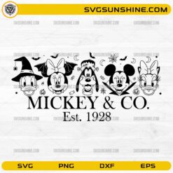Mickey & Co Halloween SVG featuring spooky cartoon friends with vampire, witch, and Halloween-themed designs