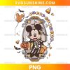 Mickey Mouse Trick or Treat Halloween PNG with skeleton costume, pumpkin candy bucket, spooky castle and Halloween decorations