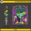 Midnight Margaritas Halloween PNG front design featuring witch frogs, margarita cocktail, candles, moon, and magical Halloween elements