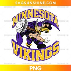 Minnesota Vikings Thor Hammer PNG featuring a thunder warrior wielding a giant hammer in purple and gold football-inspired colors.