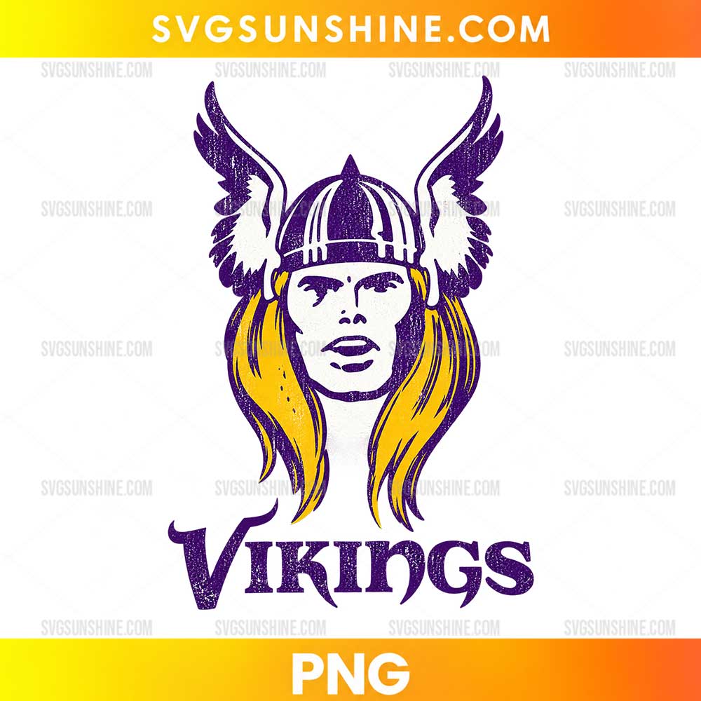 Minnesota Vikings Thor Helmet PNG featuring a Viking warrior with a winged helmet and purple gold football-inspired colors.
