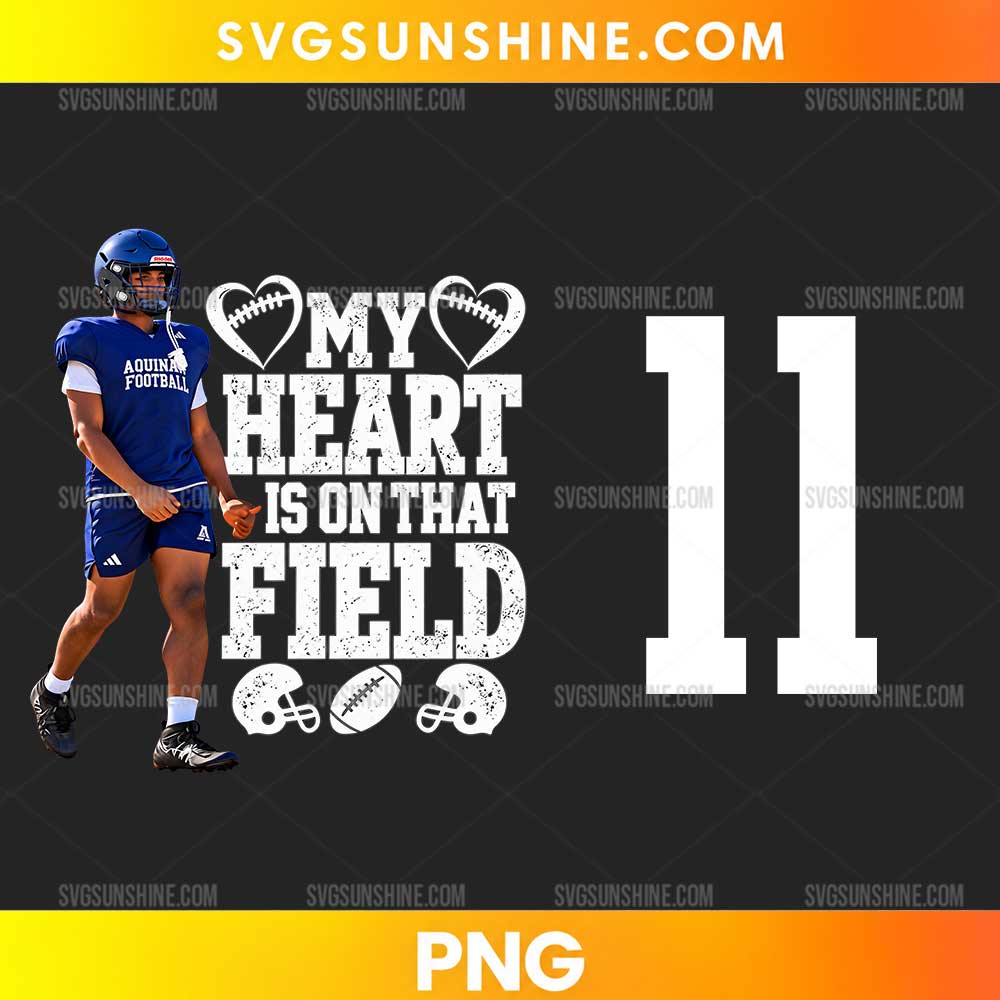 My Heart Is On That Field Football Mom PNG with football player silhouette and custom number 11 design