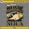 New Orleans Saints NOLA PNG cartoon alligator football design with trumpet and black gold typography